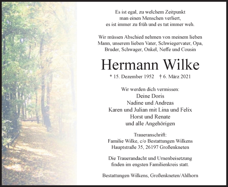 Traueranzeige Hermann Wilke